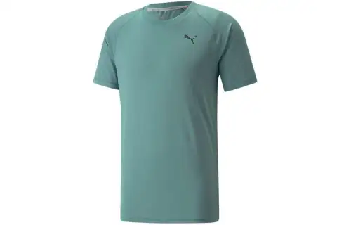 PUMA STUDIO T Shirts Men's Turquoise Crew Neck Moderate Straight Fit