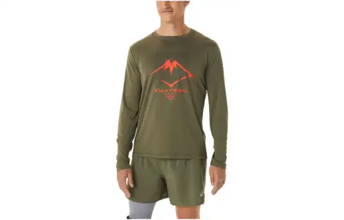 ASICS T Shirts Men's Green Crew Neck Moderate Straight Fit
