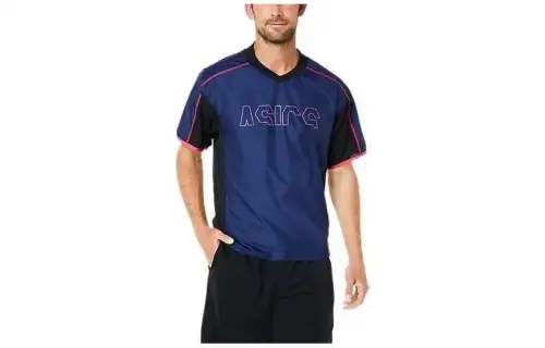ASICS T Shirts Men's Blue V Neck Moderate Straight Fit