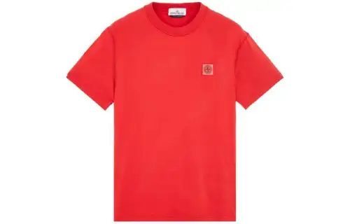 STONE ISLAND T Shirts Men's Red Crew Neck Moderate Straight Fit