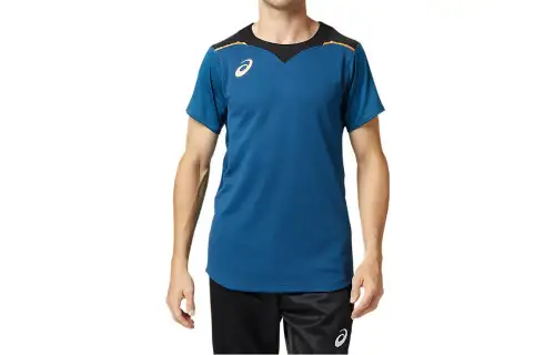 ASICS T Shirts Men's Blue Crew Neck Moderate Straight Fit