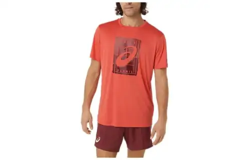 ASICS T Shirts Men's Orange Crew Neck Moderate Other
