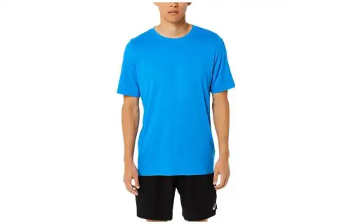 ASICS HTHR TECH T Shirts Men's Blue Crew Neck Moderate Other