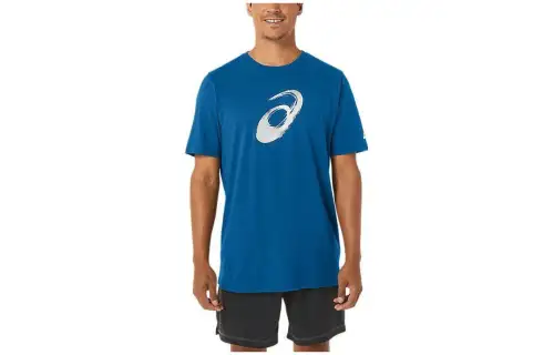 ASICS T Shirts Unisex Blue Crew Neck Moderate Straight Fit