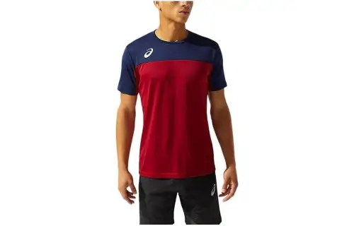ASICS T Shirts Men's Red Crew Neck Moderate Straight Fit