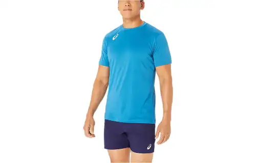 ASICS T Shirts Men's Blue Crew Neck Moderate Straight Fit