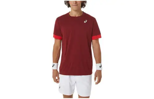 ASICS T Shirts Men's Red Crew Neck Moderate Straight Fit