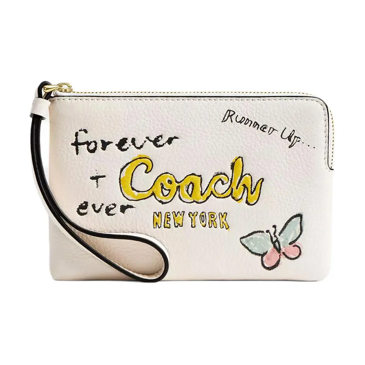 COACH Corner Zip Pebbled Leather Wallet Regular Women's Gold & Chalk Multicolor