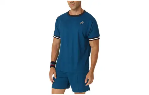 ASICS T Shirts Men's Blue Crew Neck Moderate Straight Fit