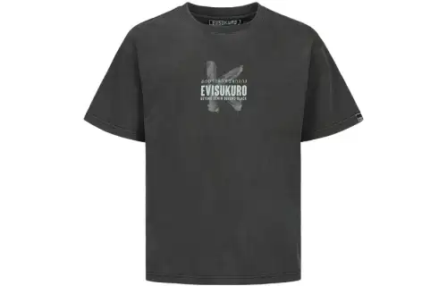 EVISU T Shirts Men's Black Crew Neck Moderate Straight Fit