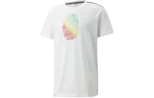 PUMA FAVORITES AOP T Shirts Men's White Crew Neck Moderate Straight Fit