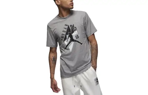 Jordan T Shirts Men's Gray Crew Neck Moderate Straight Fit