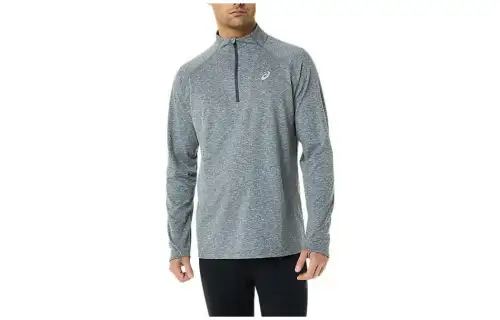 ASICS SANA T Shirts Men's Gray Stand Collar Moderate Straight Fit