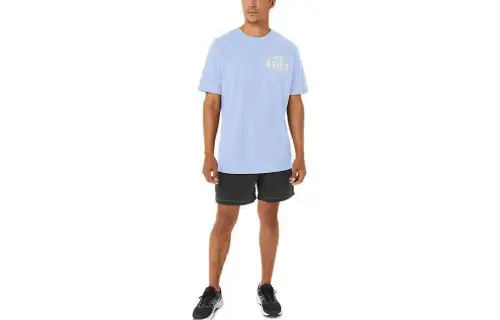 ASICS FUJI 1977 TEE T Shirts Men's Blue Crew Neck Moderate Straight Fit