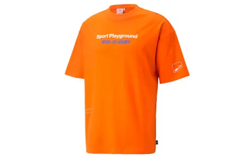 PUMA UPTOWN GRAPHIC T Shirts Unisex Orange Crew Neck Moderate Straight Fit