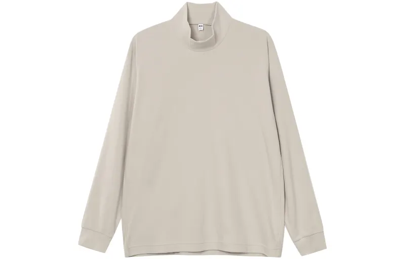 UNIQLO T Shirts Unisex Beige Turtleneck Moderate Straight Fit