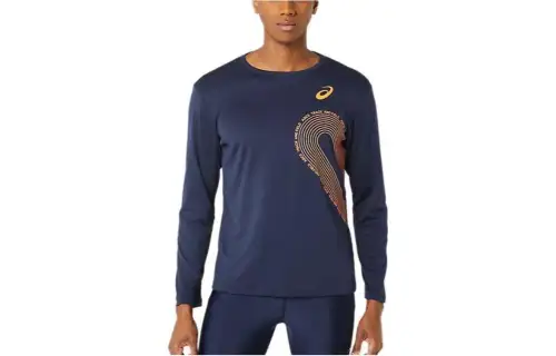 ASICS T Shirts Men's Blue Crew Neck Moderate Other