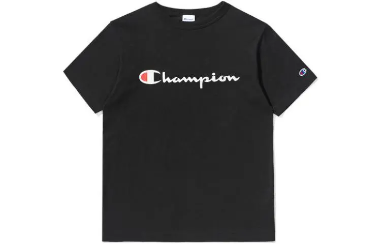 Champion T-Shirts Unisex Black Crew Neck Moderate Straight Fit