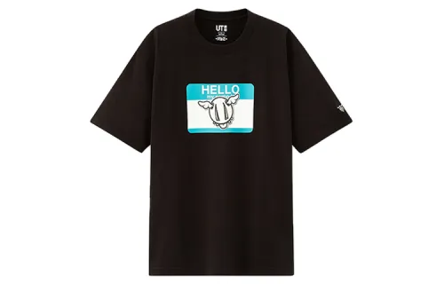 UNIQLO T Shirts Unisex Black Crew Neck Moderate