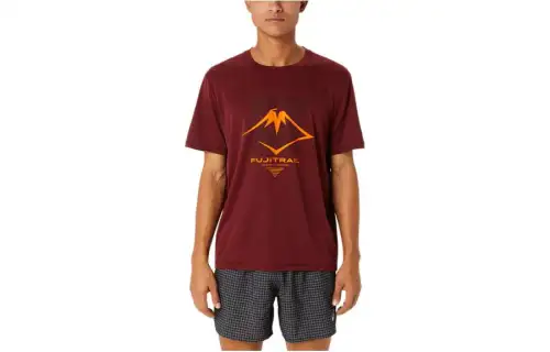 ASICS FUJITRAIL T Shirts Men's Red Crew Neck Moderate Other