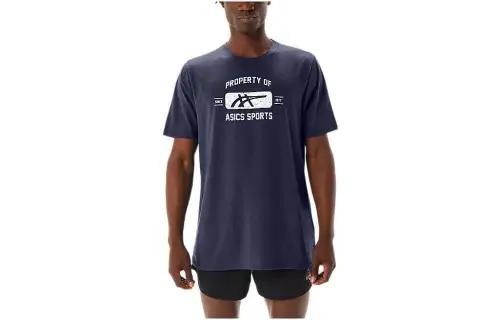 ASICS T Shirts Men's Blue Crew Neck Moderate Straight Fit