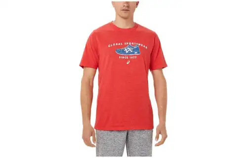 ASICS T Shirts Unisex Classic Red Crew Neck Moderate Straight Fit