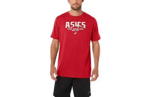 ASICS T Shirts Men's Red Crew Neck Moderate Other