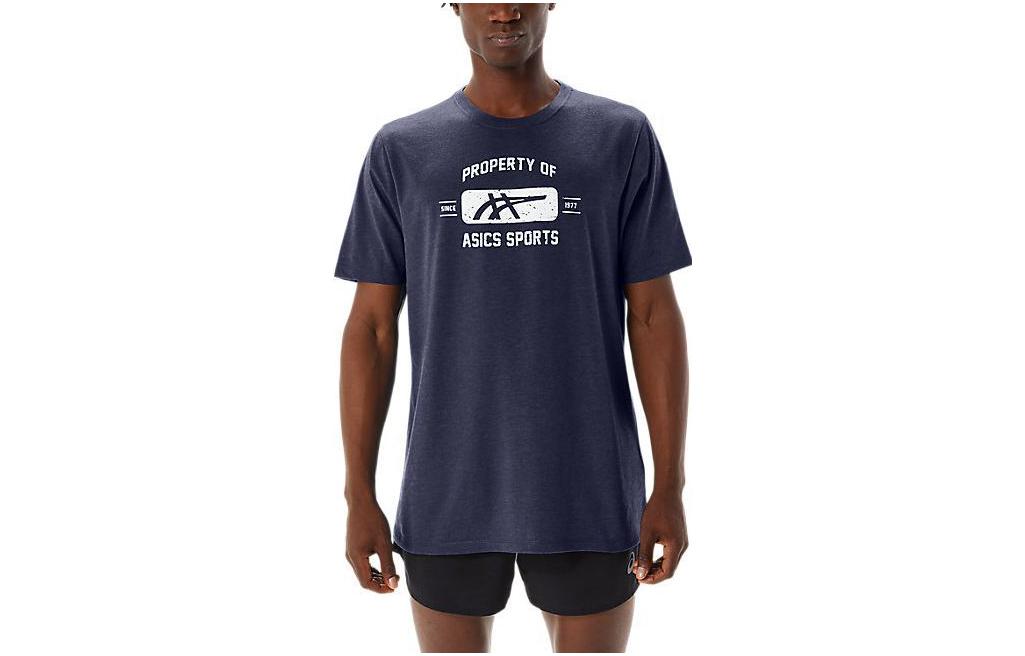 ASICS T Shirts Men's Blue Crew Neck Moderate Straight Fit