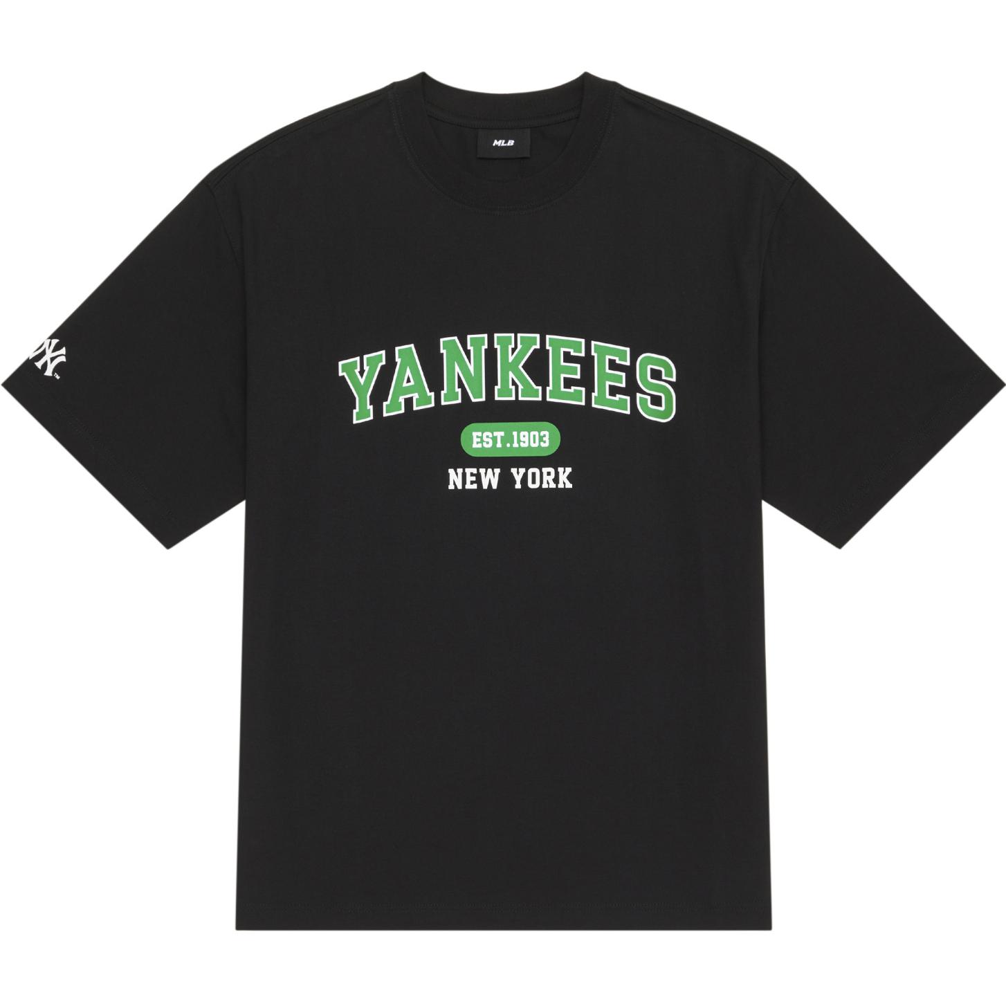 MLB SS24 College Style Series New York Yankees American retro letter print round neck casual short-sleeved T-shirt, same style for men and women, black
