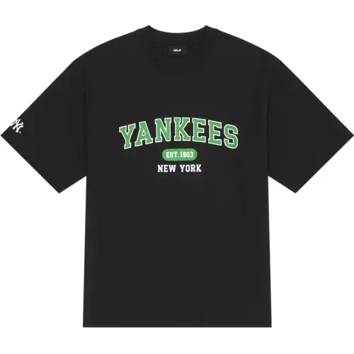 MLB College Style Series T Shirts Unisex Black Crew Neck Moderate Straight Fit