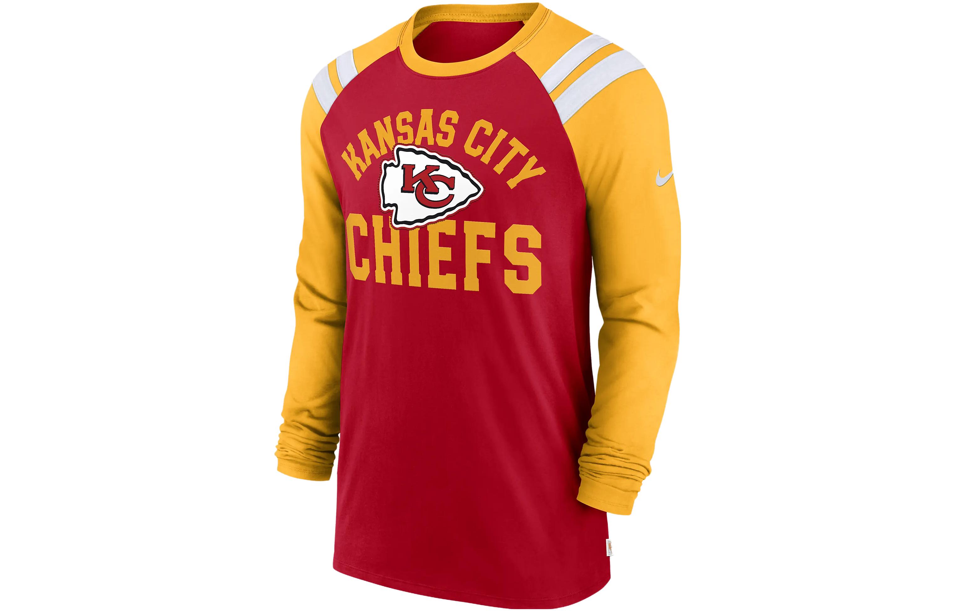Nike Kansas City Chiefs Classic Arc Fashion letter print stitching contrasting round neck knitted long-sleeved T-shirt Kansas City Chiefs Men's Red