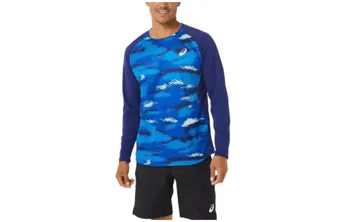 ASICS ROAD T Shirts Men's Blue Crew Neck Moderate Straight Fit
