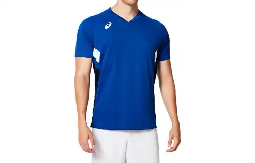 ASICS T Shirts Men's Blue V Neck Moderate