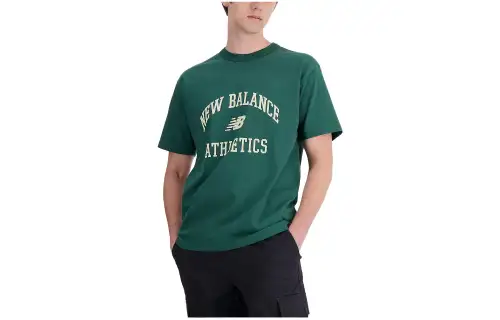 New Balance T Shirts Men's Green Crew Neck Moderate Straight Fit