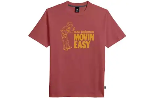 New Balance Movin Easy T Shirts Men's Brick Red Crew Neck Moderate Straight Fit