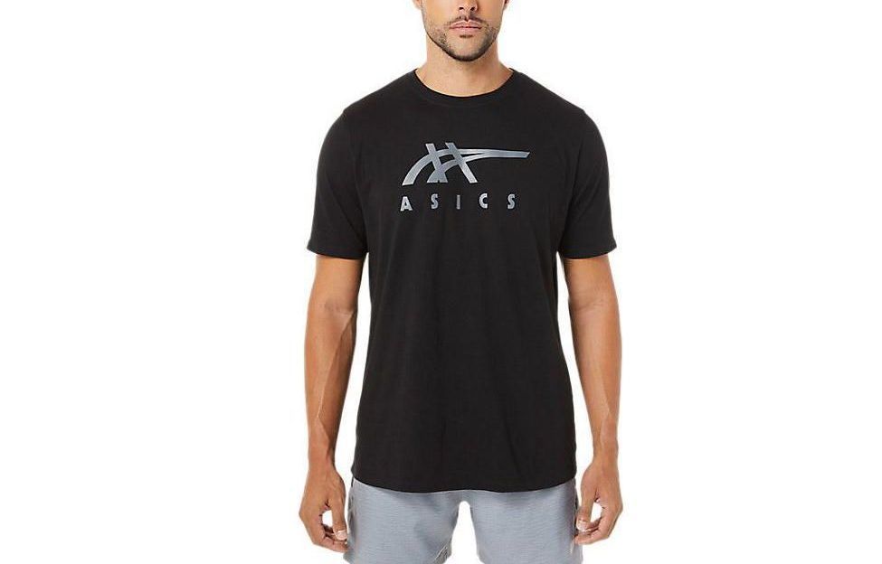 Asics Stripe Short Sleeve Tee T Shirt Unisex Black