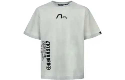 EVISU T Shirts Men's Light Gray Crew Neck Moderate Straight Fit