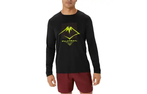 ASICS FUJITRAIL T Shirts Men's Black Crew Neck Moderate Straight Fit