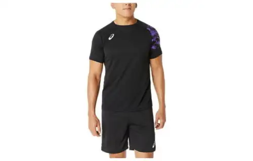 ASICS T Shirts Men's Black Crew Neck Moderate Straight Fit