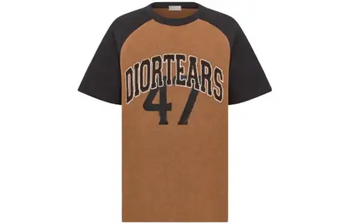 DIOR T Shirts Men's Brown Crew Neck Moderate Straight Fit