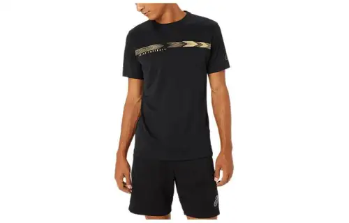 ASICS T Shirts Men's Black Crew Neck Moderate Other