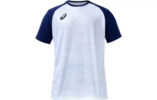 ASICS Graphic Game T Shirts Men's Dark Blue Crew Neck Moderate Straight Fit