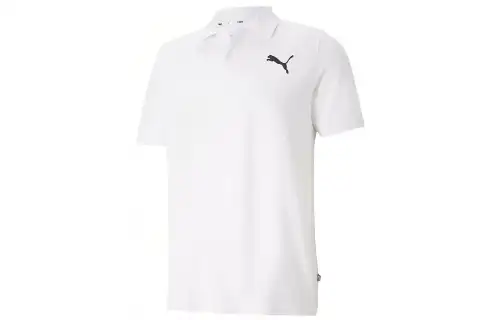 PUMA ESS T Shirts Men's White Polo Collar Moderate Straight Fit