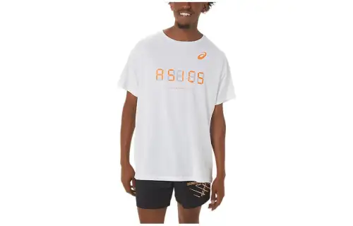 ASICS T Shirts Men's White Crew Neck Moderate Straight Fit