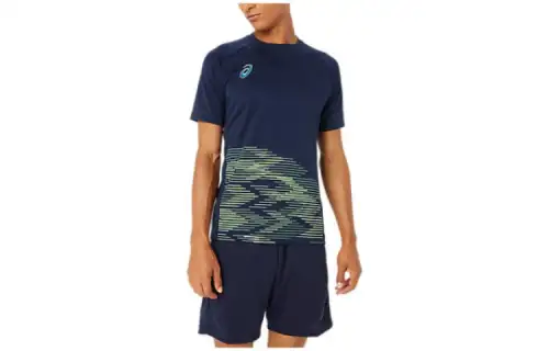 ASICS T Shirts Men's Dark Blue Crew Neck Moderate Straight Fit
