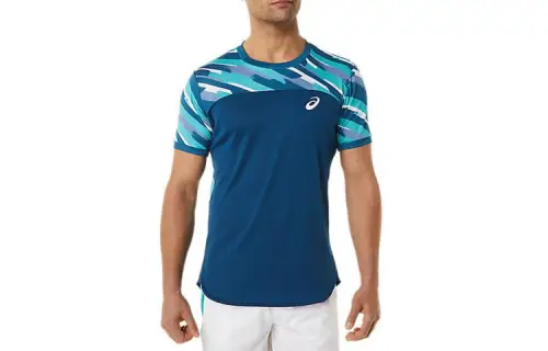 ASICS T Shirts Men's Blue Crew Neck Moderate Straight Fit