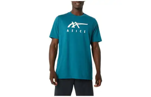ASICS T Shirts Unisex Blue Crew Neck Moderate Straight Fit
