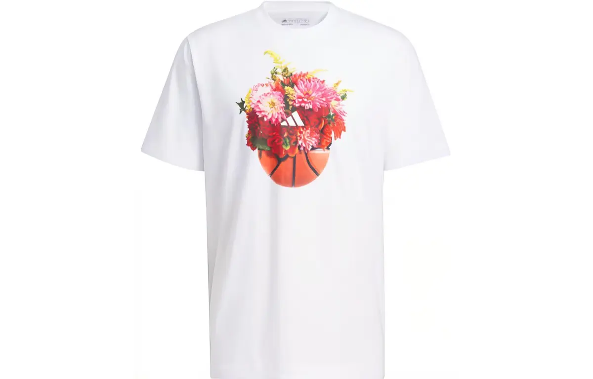 Adidas Floral Hoops Graphic Tee T Shirt Men's White