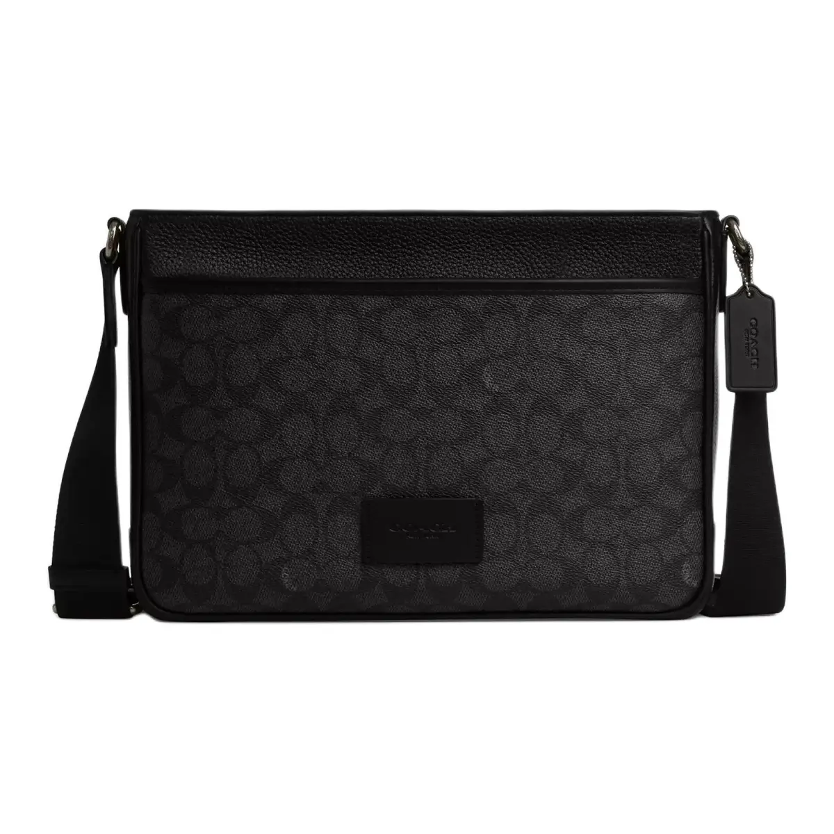 COACH DISTRICT Coated Canvas With Calfskin Shoulder Bag, Crossbody Bag Large Men's Black