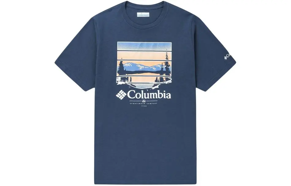 Columbia T-Shirts Men's Blue Crew Neck Moderate Straight Fit